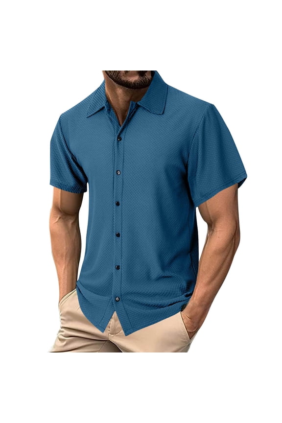Men's Short Sleeve Dress Shirts Stretch Stain Shield Casual Button Down Shirts Solid Formal Shirt