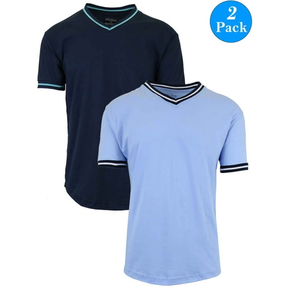 Men's Short Sleeve Egyptian Cotton V-Neck Tees with Trim (2-Pack, S-2XL)