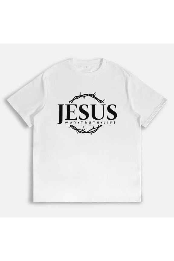 Men's Short Sleeve Fashion Jesus Print T Shirts Graphic Tees Round Neck Casual Pattern Tops White,2XL