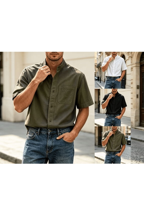 Men's Short Sleeve Fishing Cotton Linen Shirts, UPF 50+ Ripstop Work Shirts with Pocket, Breathable Button Down Outdoor Hiking Shirt Big and Tall Size M-5XL White