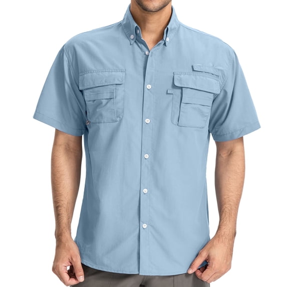 Mens Short Sleeve Button Down Shirts Fishing Hiking Quick Dry Shirts for Summer Beach Casual Tops