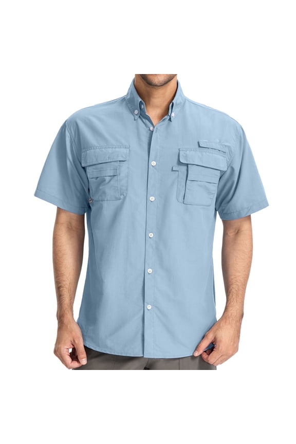 Mens Short Sleeve Button Down Shirts Fishing Hiking Quick Dry Shirts for Summer Beach Casual Tops