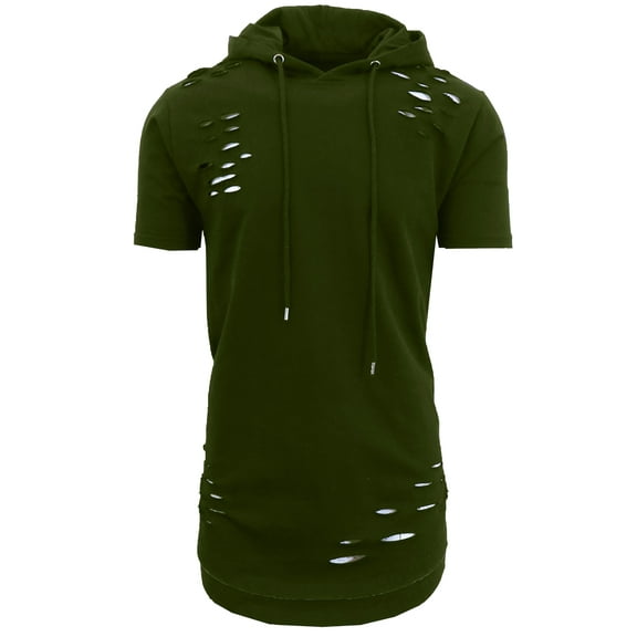 Men's Short Sleeve French Terry Ripped Pullover Hoodie (S-3XL)