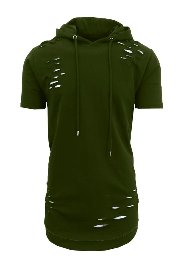 Men's Short Sleeve French Terry Ripped Pullover Hoodie (S-3XL)