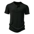 thumbnail image 1 of Men's Short Sleeve Front Placket Muscle T-Shirts Casual Slim Fit Stretch Tee Henley Outdoor Textured Tee Shirts Black XL, 1 of 9