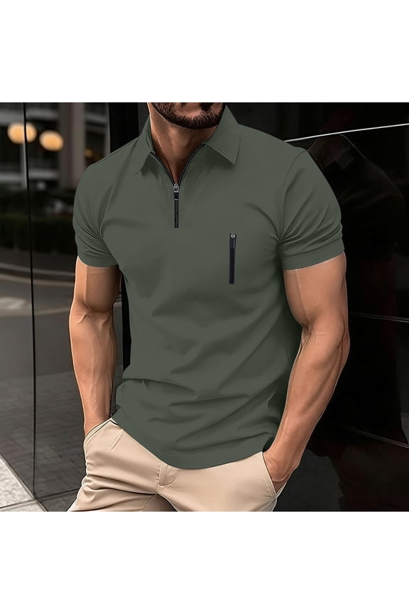 Men's Short Sleeve , Full-Zip Athletic Shirt, Breathable Performance Top for Casual Wear and Exercise