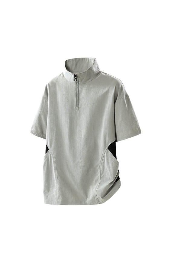 Men's Short Sleeve Golf Shirt Pullover Quarter Zip High Neck Windbreaker Fishing Shirt Loose Fit Color Block Tops