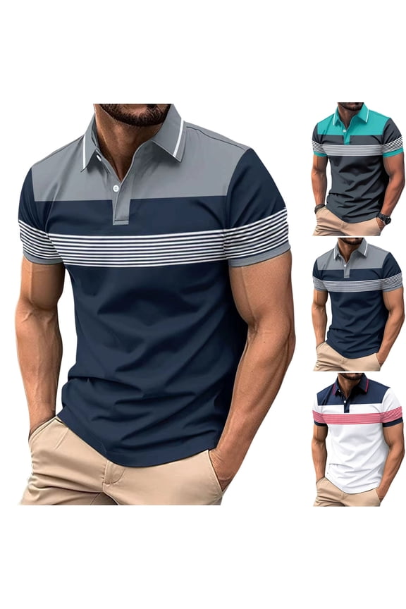 Men's Short Sleeve Golf Shirts Big & Tall Striped Color Block Quick Dry Performance Moisture Wicking Athletic Tennis T-Shirt Casual Stylish Jersey Knit Summer Top