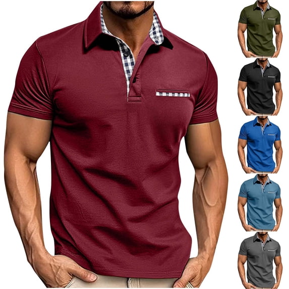 Men's Short Sleeve Golf Shirts Muscle Fit Quick Dry Performance Pique Moisture Wicking Athletic Collared Tops with Chest Pocket for Tennis Workout Fathers Day