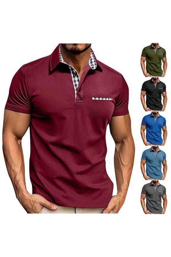 Men's Short Sleeve Golf Shirts Muscle Fit Quick Dry Performance Pique Moisture Wicking Athletic Collared Tops with Chest Pocket for Tennis Workout Fathers Day