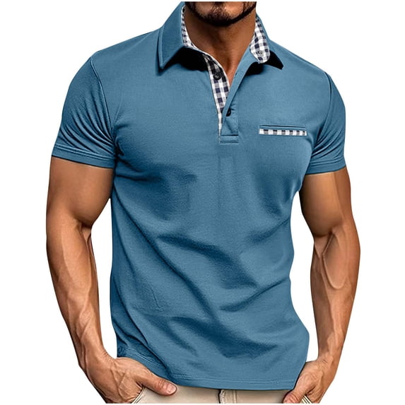 Men's Short Sleeve Golf Shirts Muscle Fit Quick Dry Performance Pique Moisture Wicking Athletic Collared Tops with Chest Pocket for Tennis Workout Fathers Day