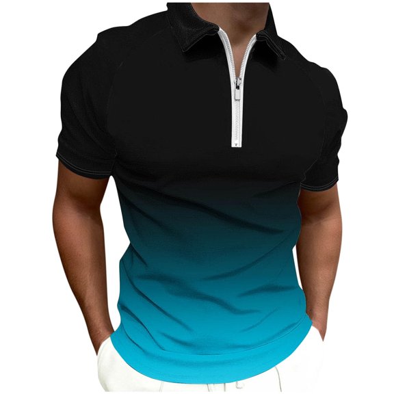 Men's Short Sleeve Golf Shirts Quarter Zip Gradient Performance Moisture Wicking Quick Dry Tops Fashion Wear for Vacation