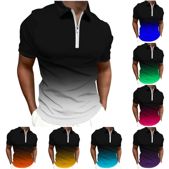 Men's Short Sleeve Golf Shirts Quarter Zip Gradient Performance Moisture Wicking Quick Dry Tops Fashion Wear for Vacation