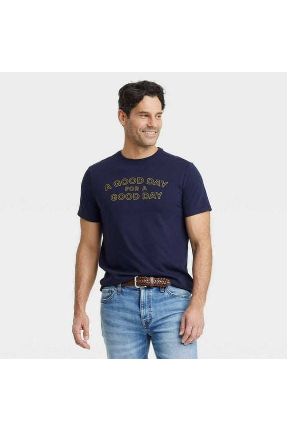 Men's Short Sleeve Graphic T-Shirt - Goodfellow  Co Navy Blue/Letters M