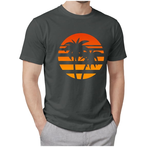 Men's Short Sleeve Graphic T-Shirt, Hawaiian Tropical Tree Printed Summer Casual Tee Dark Gray,S