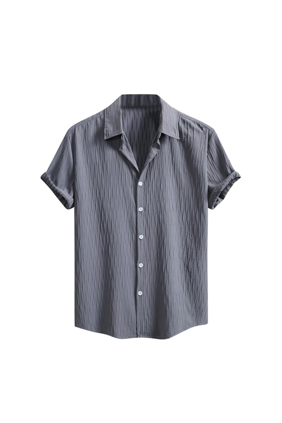 Men's Short Sleeve Hawaiian Button Down Shirt Textured Grid Summer Beach Vacation Tops Regular Fit Stretch Lightweight Breathable Cardigan Shirts for Cruise Pool Party