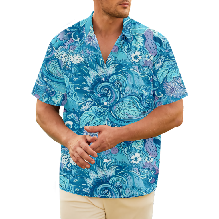 Men's Short Sleeve Hawaiian Shirt Tropical Print Casual Button Down Paisley  Shirt 