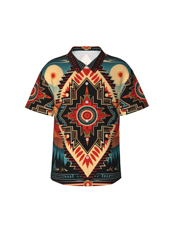 Men's Short Sleeve Hawaiian Shirts Casual Button Down Summer Beach Tops, Aztec Baja Southwest Western Native Cool