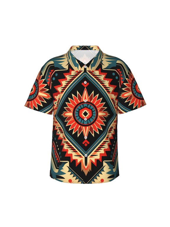 Men's Short Sleeve Hawaiian Shirts Casual Button Down Summer Beach Tops, Aztec Baja Western Native Southwest