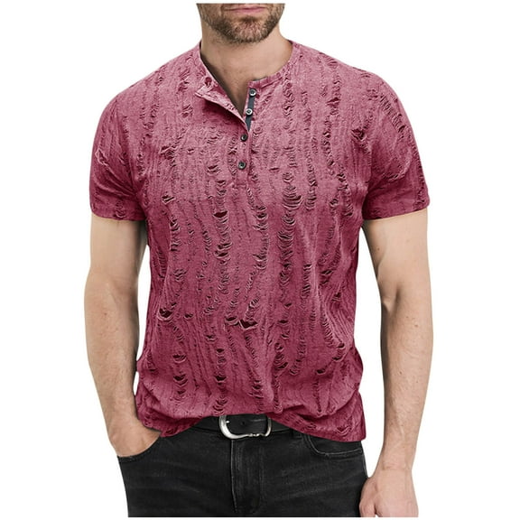 Men's Short Sleeve Henley Button Down V Neck T-Shirt Classic Casual Cotton Blend Top