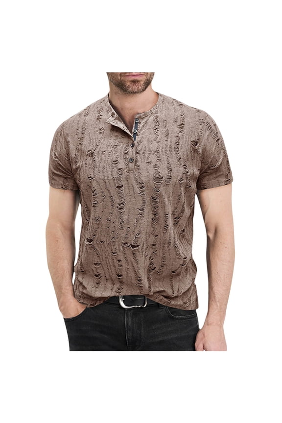 Men's Short Sleeve Henley Button Down V Neck T-Shirt Classic Casual Cotton Blend Top
