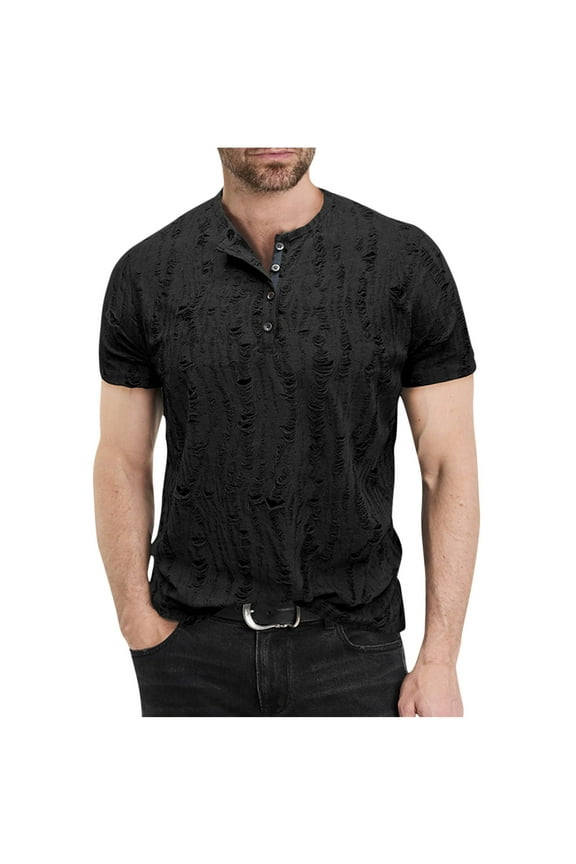 Men's Short Sleeve Henley Button Down V Neck T-Shirt Classic Casual Cotton Blend Top