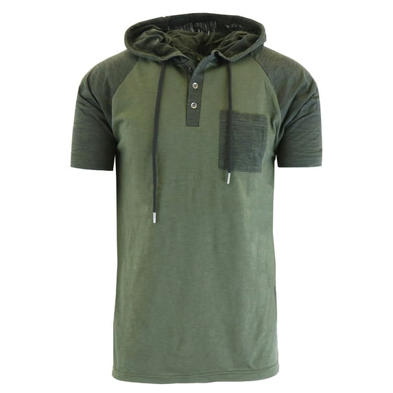 Men's Short Sleeve Henley Hoodie With Contrast Trim