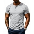 thumbnail image 1 of Men's Short Sleeve Henley Shirt Athletic Slim Fit Button Down Tops Casual Workout Tee （Light Gray,XL）, 1 of 9