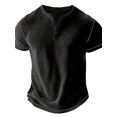 thumbnail image 1 of Men's Short Sleeve Henley Shirt Casual Stretchy Slim Fit T Shirt Basic Solid Tees Tops Black L, 1 of 6