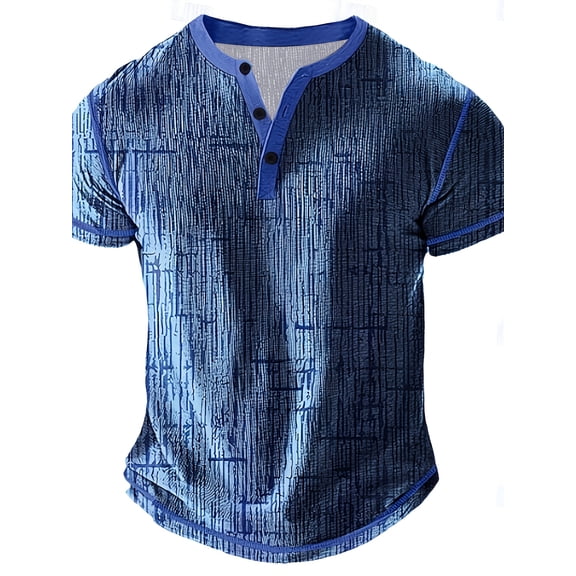 Men's Short Sleeve Henley Shirt Casual Stretchy Slim Fit T Shirt Basic Solid Tees Tops Blue Print M