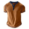thumbnail image 1 of Men's Short Sleeve Henley Shirt Casual Stretchy Slim Fit T Shirt Basic Solid Tees Tops Orange XXL, 1 of 6