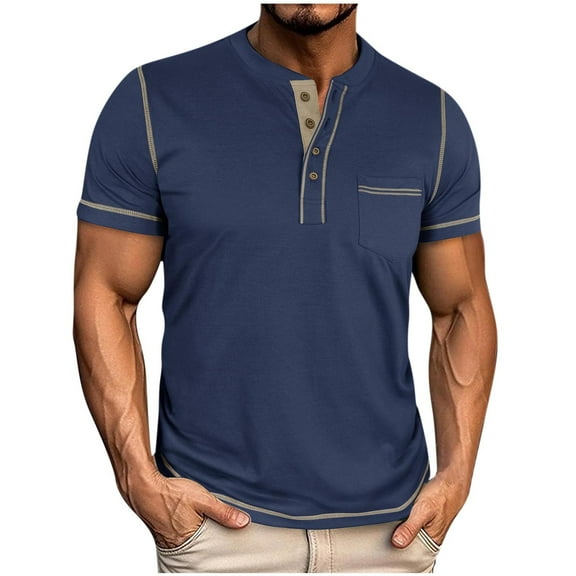 Men's Short Sleeve Henley Shirts Casual Summer Lightweight Button Henley Solid T-Shirt Tops
