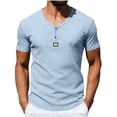 thumbnail image 1 of Men's Short Sleeve Henley T-Shirts Ribbed V Neck Slim Fit Stretchy Casual Summer Fashion Textured Button Down Pullover Tops, 1 of 9