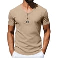 thumbnail image 1 of Men's Short Sleeve Henley T-Shirts Ribbed V Neck Slim Fit Stretchy Casual Summer Fashion Textured Button Down Pullover Tops, 1 of 9