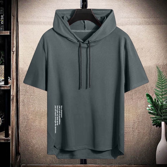 Men's Short Sleeve Hooded T-Shirt - Solid Color Casual Top, Breathable Fabric for Everyday Wear