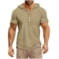thumbnail image 1 of Men's Short Sleeve Hoodie Cotton Hooded T Shirts Lightweight Sweatshirt Hoodies Pullover Khaki XXL, 1 of 7