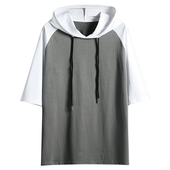 Men's Short Sleeve Hoodie Soft Cotton Colorblock Moisture Wicking Panel T-Shirt Hoodie