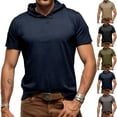 thumbnail image 1 of Men's Short Sleeve Hoodie Workout Gym Athletic Cotton Lightweight Breathable Hooded T Shirts Sweatshirt Navy, 1 of 7