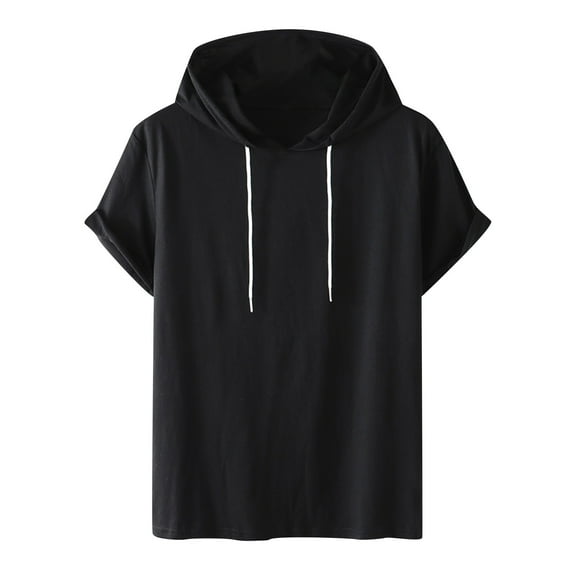 Men's Short Sleeve Hoodie Workout Gym Hooded Sweatshirt Lightweight Slim Fit Athletic Pullover Hoodies T-Shirts