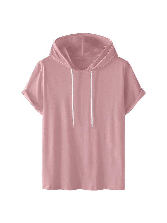 2024 Summer Mens Short Sleeve Hoodies Lightweight Soft Cotton Drawstring Pullover Hooded Sports T-Shirt Tops