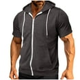 thumbnail image 1 of Men's Short Sleeve Hoodies Solid Color Zip Up Jackets with Hood Dark Gray M, 1 of 5