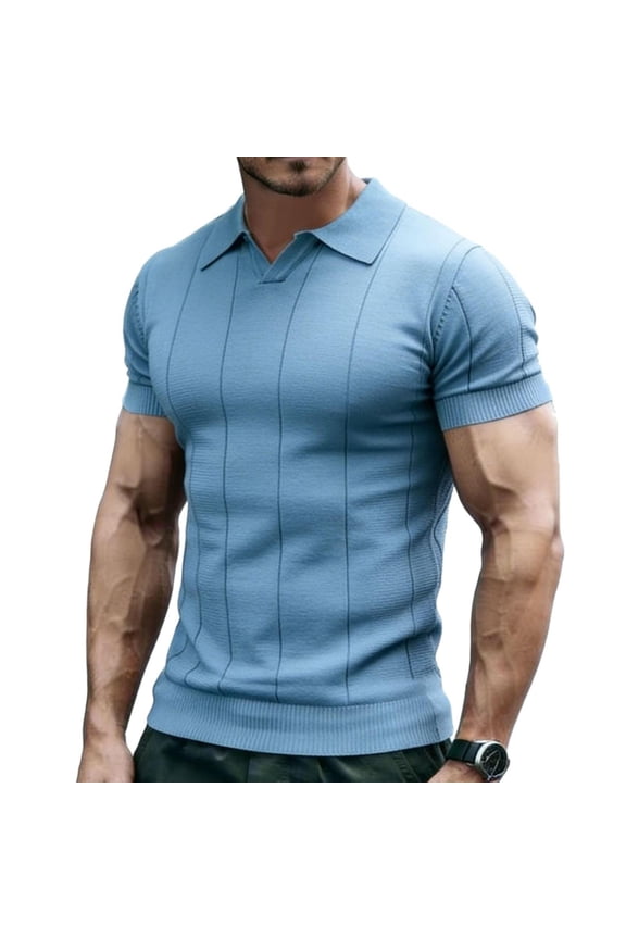 Men's Short Sleeve Knit Golf Shirt Johnny Collar Business Casual Athletic Fit Ribbed Textured Work to Weekend Tops