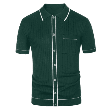 Men's Short Sleeve Knit Polo Shirt Single Breasted Short Sleeve Golf Polo Shirt Cardigan Knit Shirt-L