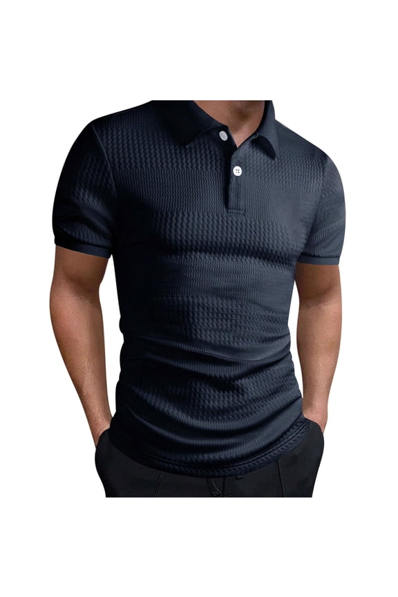 Men's Short Sleeve Knit Shirts Texture Knit Shirt Navy S