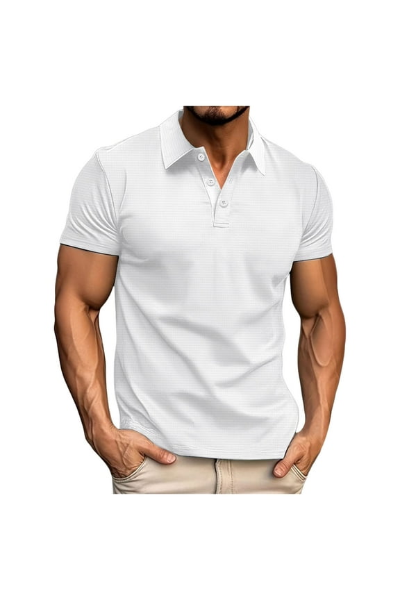 Men's Short Sleeve Lapel T Shirt Summer Casual Solid Holiday Shirts Tops