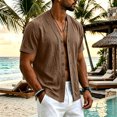 thumbnail image 1 of Men's Short Sleeve Linen Button Down Shirts Collarless V-Neck Untucked Casual Summer Old Money Tops, L, 1 of 8