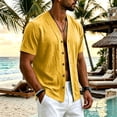 thumbnail image 1 of Men's Short Sleeve Linen Button Down Shirts Collarless V-Neck Untucked Casual Summer Old Money Tops, M, 1 of 8