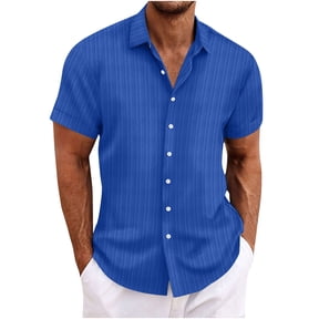 Men's Short Sleeve Linen Cuban Shirt Lightweight Button Down Guayabera Shirts Work Casual Turn-down Collar Shirts