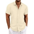thumbnail image 1 of Men's Short Sleeve Linen Cuban Shirt Lightweight Button Down Guayabera Shirts Work Casual Turn-down Collar Shirts, 1 of 6