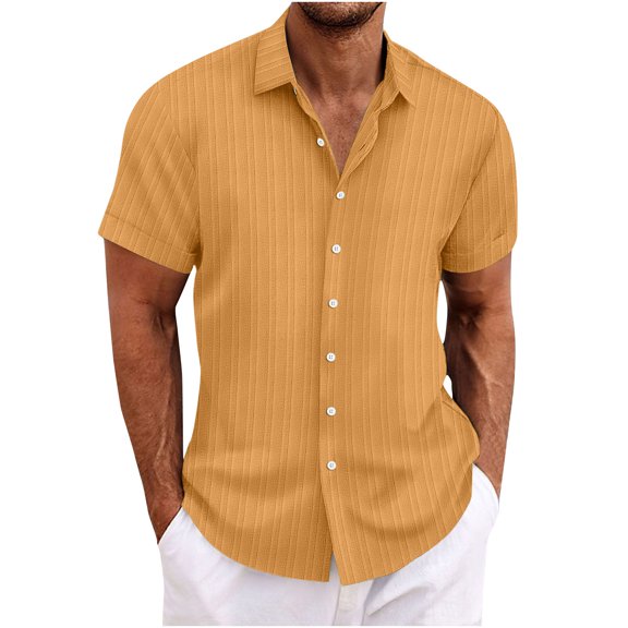 Men's Short Sleeve Linen Cuban Shirt Lightweight Button Down Guayabera Shirts Work Casual Turn-down Collar Shirts